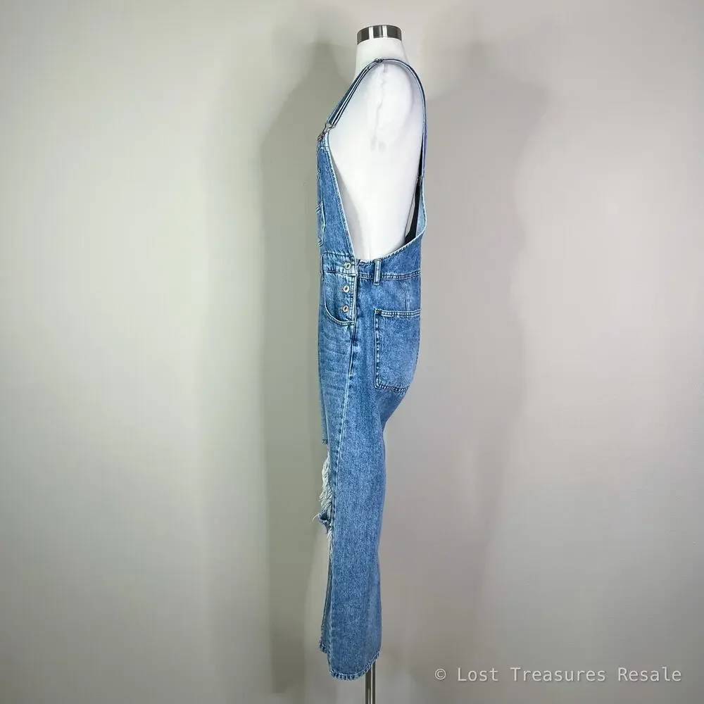 Free People | We The Free Distressed Baggy Denim Light Wash Blue Jean Overalls